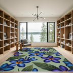 Vibrant Blue Frangipani Tropical Foliage Rug