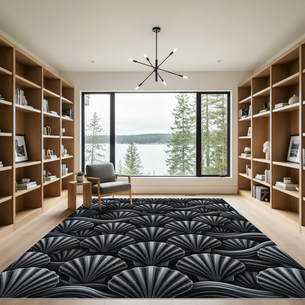 Dark Gray Scallop Wave Arrangement Rug