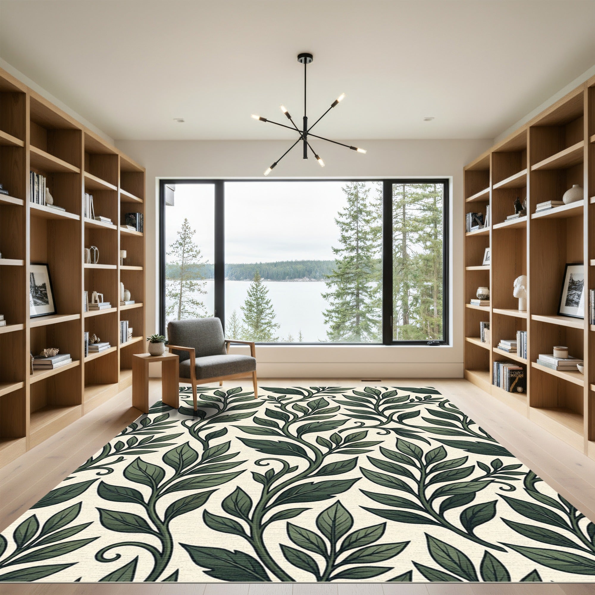 Classic Green Leafy Vine Pattern Rug