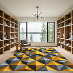 Golden Gray Geometric Prism Rug