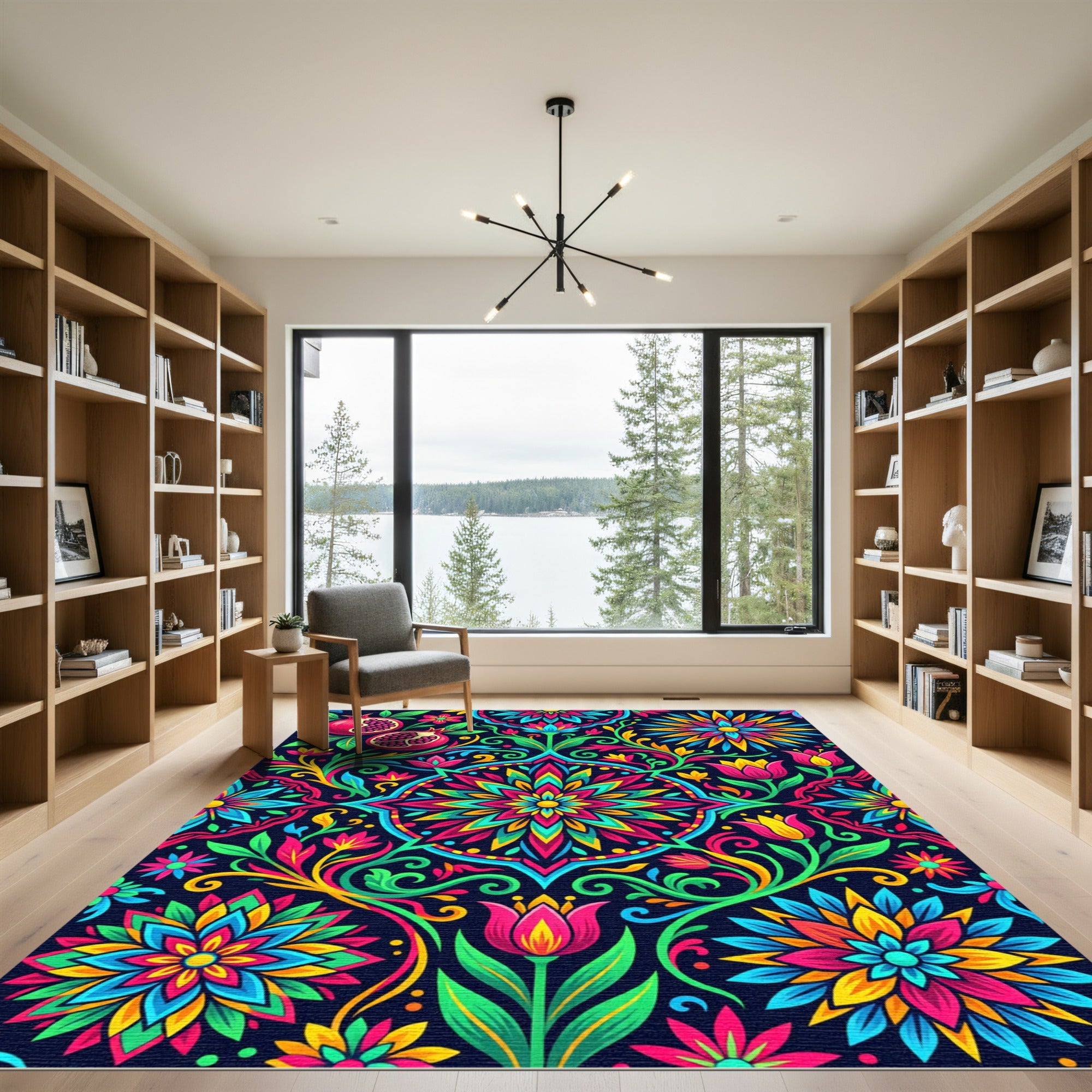 Vibrant Pomegranate Floral Medallion Rug