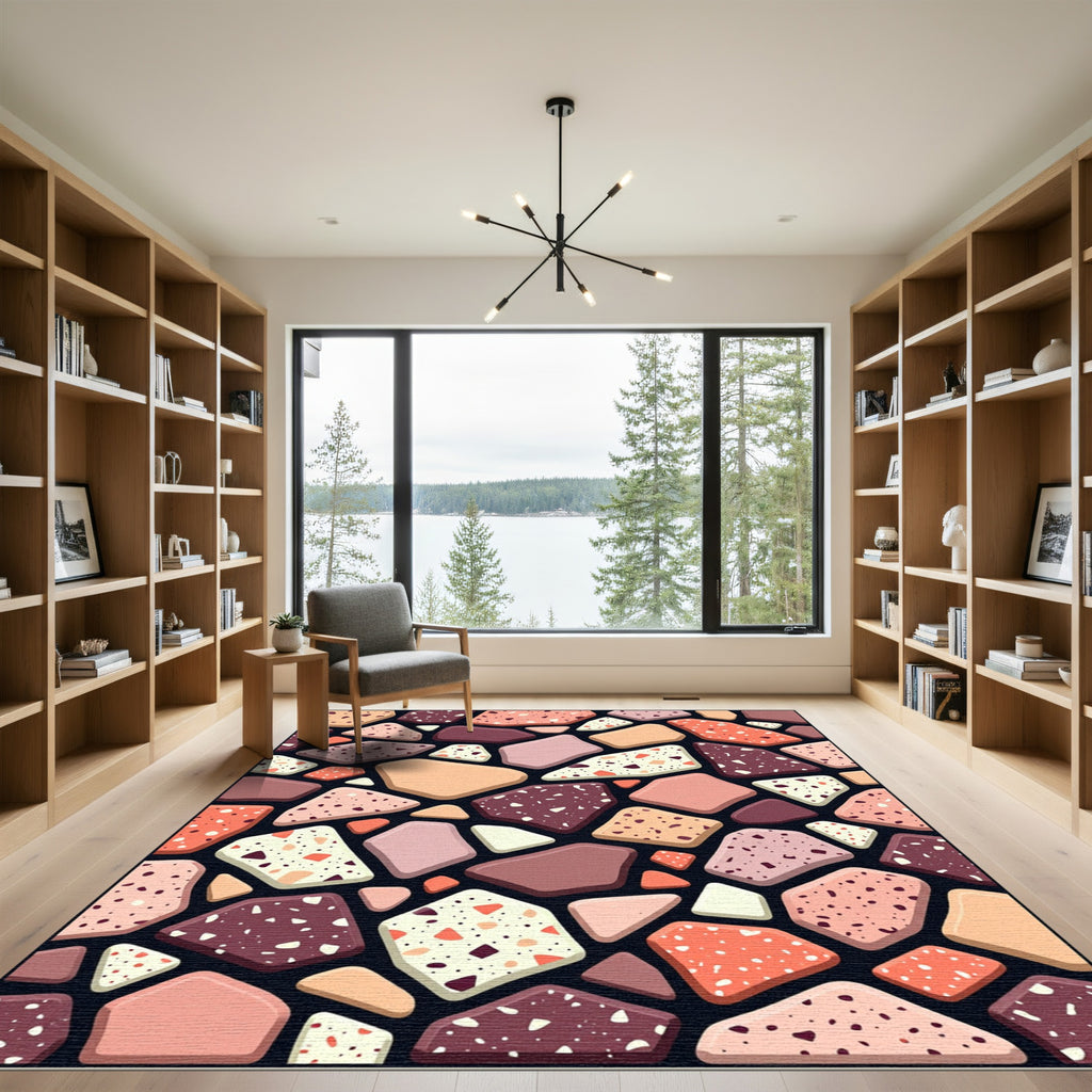 Terra Cotta Speckled Geometric Overlay Rug