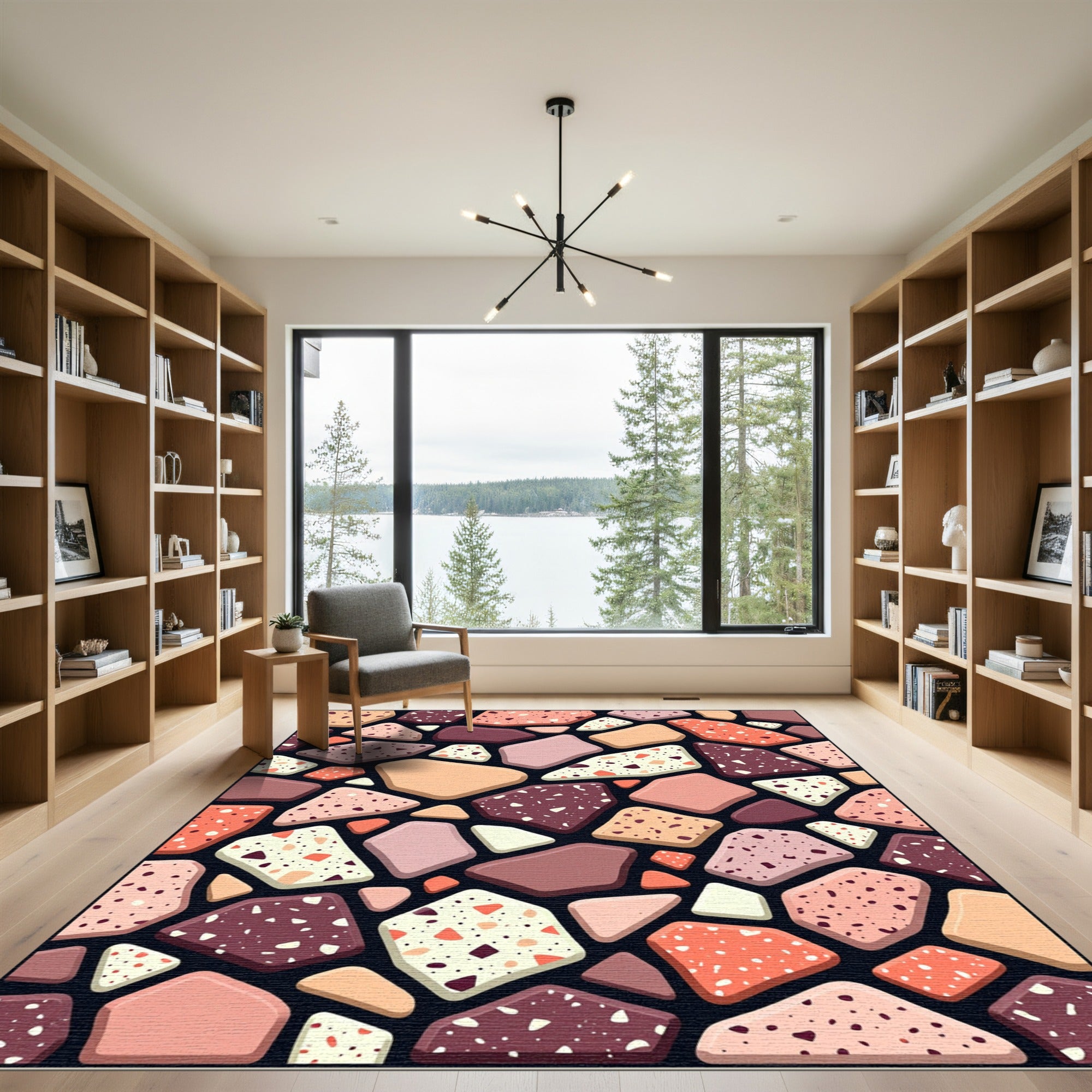 Terra Cotta Speckled Geometric Overlay Rug