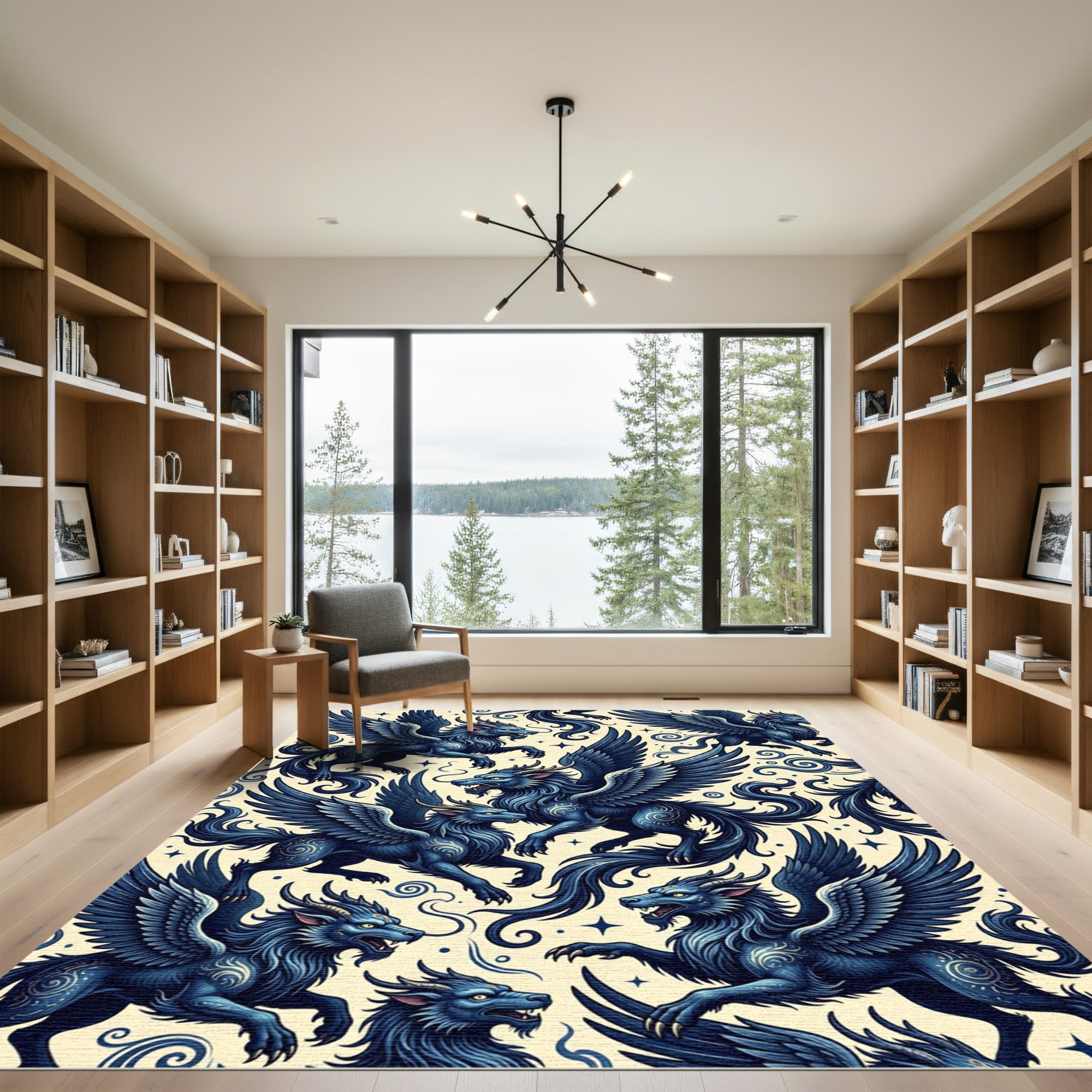 Mystical Winged Blue Dragon Sky Fantasy Rug