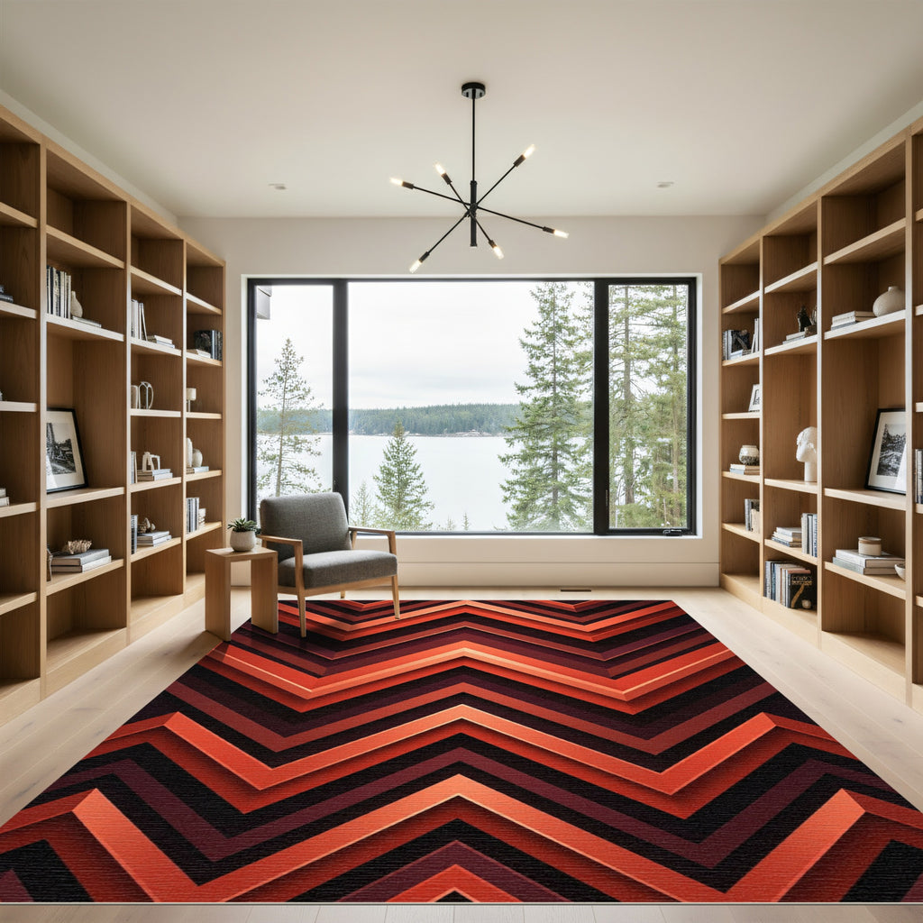 Terracotta Orange Chevron Layered Rug