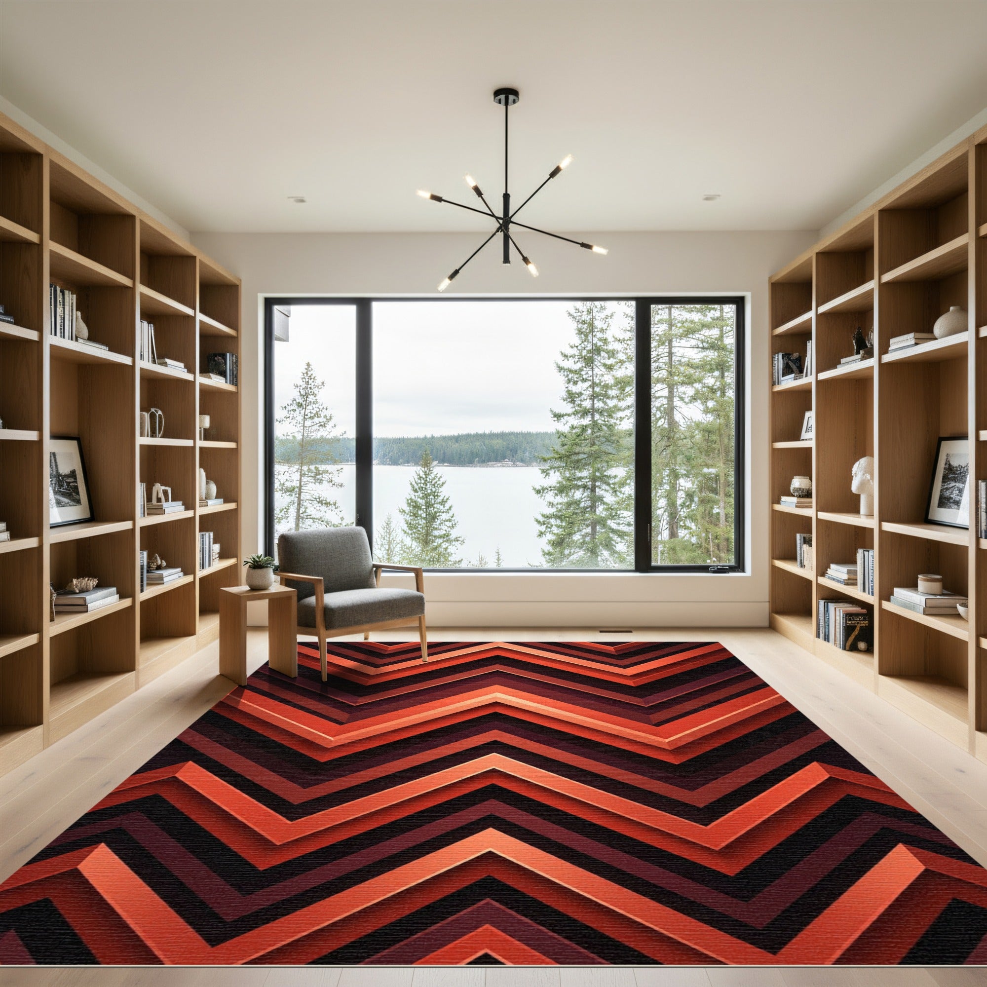 Terracotta Orange Chevron Layered Rug