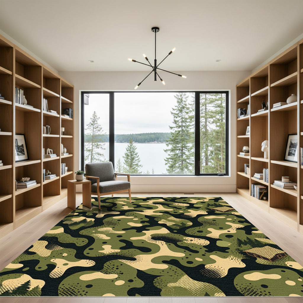 Modern Woodland Camouflage Cabin Texture Rug
