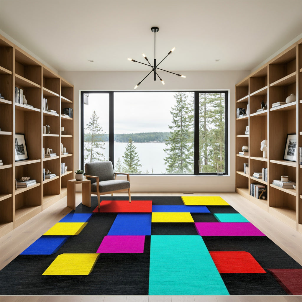 Vibrant Geometric Block Abstract Composition Rug