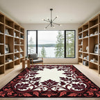 Crimson Red Floral Vine Border Rug