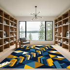 Abstract Navy and Gold Domino Grid Rug