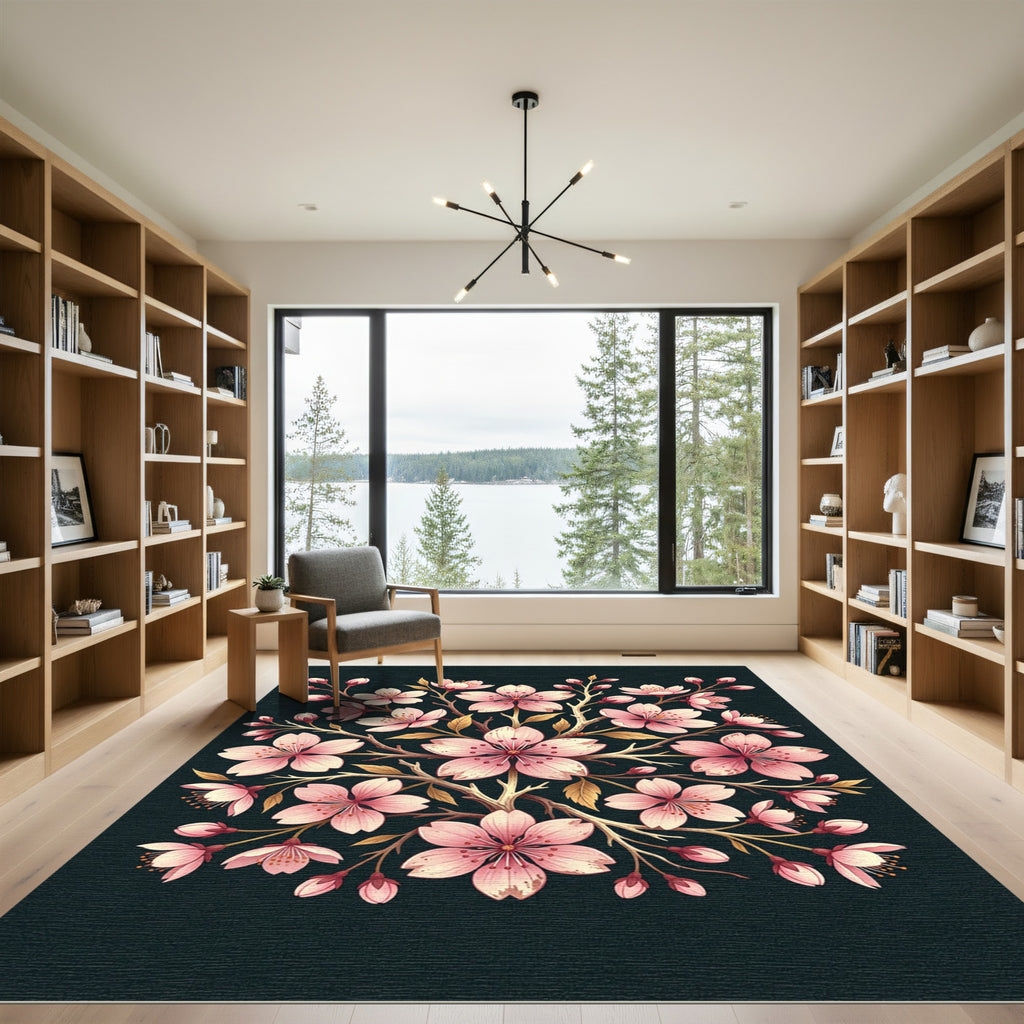 Elegant Pink Cherry Blossom Floral Rug