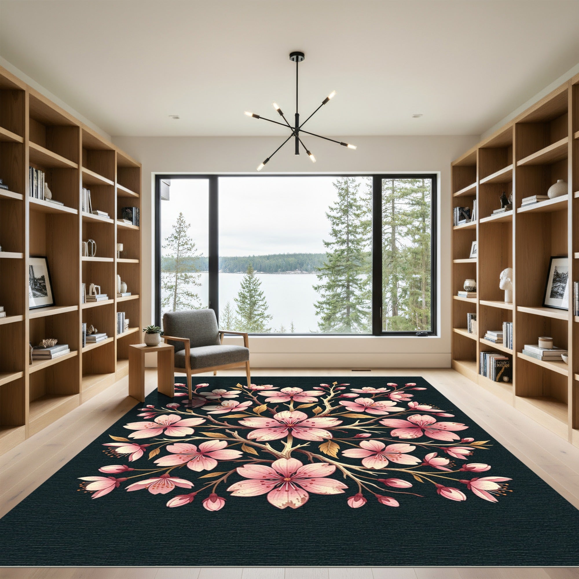 Elegant Pink Cherry Blossom Floral Rug