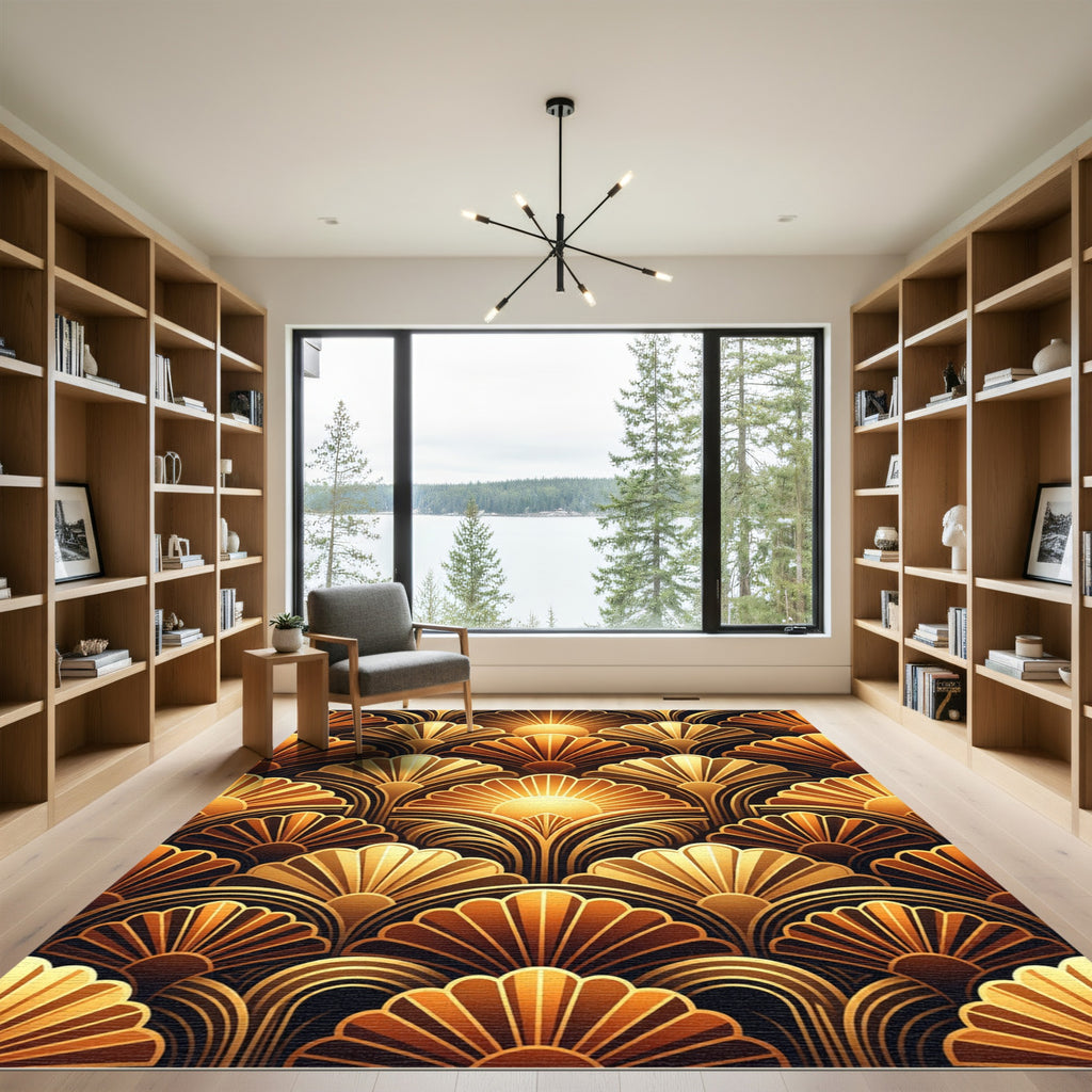 Golden Sunburst Scallop Art Deco Rug