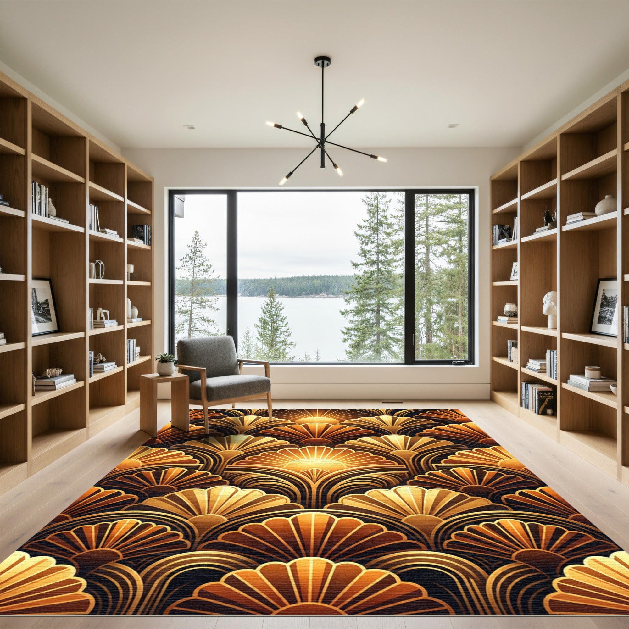 Golden Sunburst Scallop Art Deco Rug