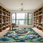 Elegant Blue Lotus Mandala Floral Rug