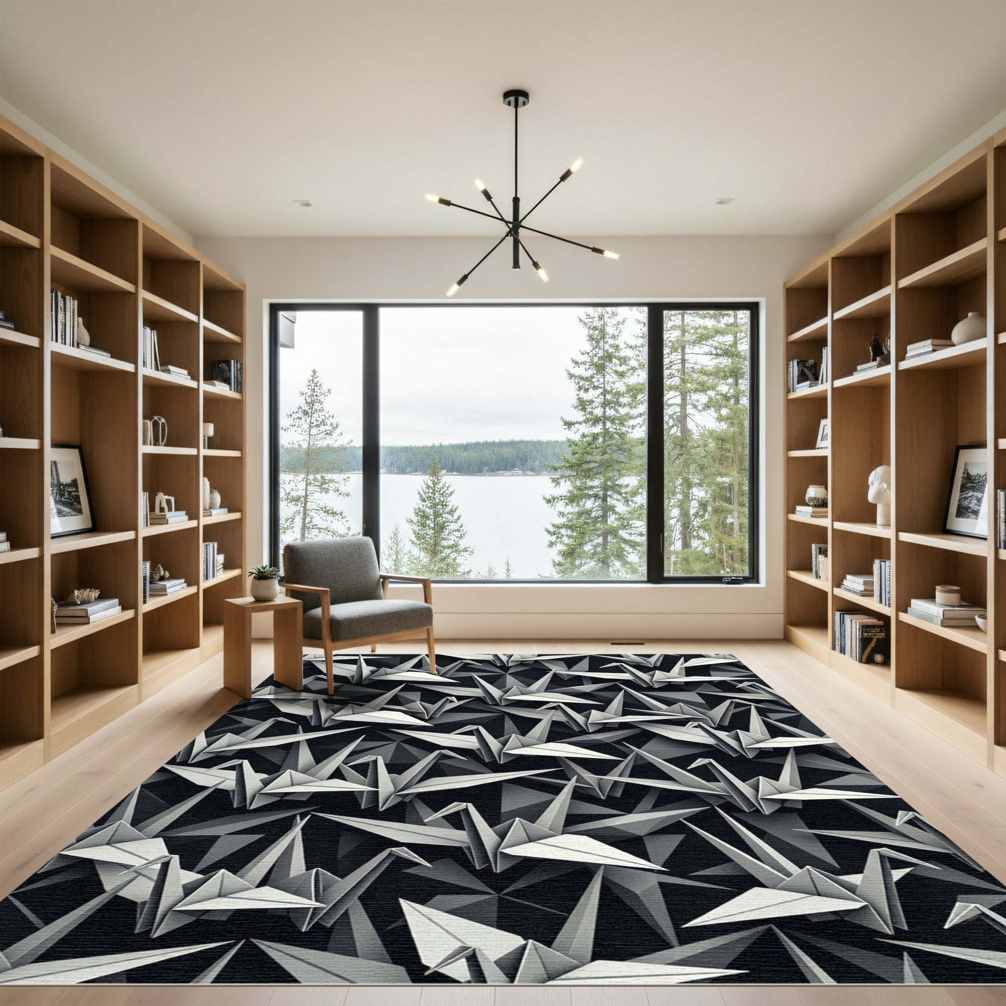 Monochromatic Origami Crane Repeating Pattern Rug
