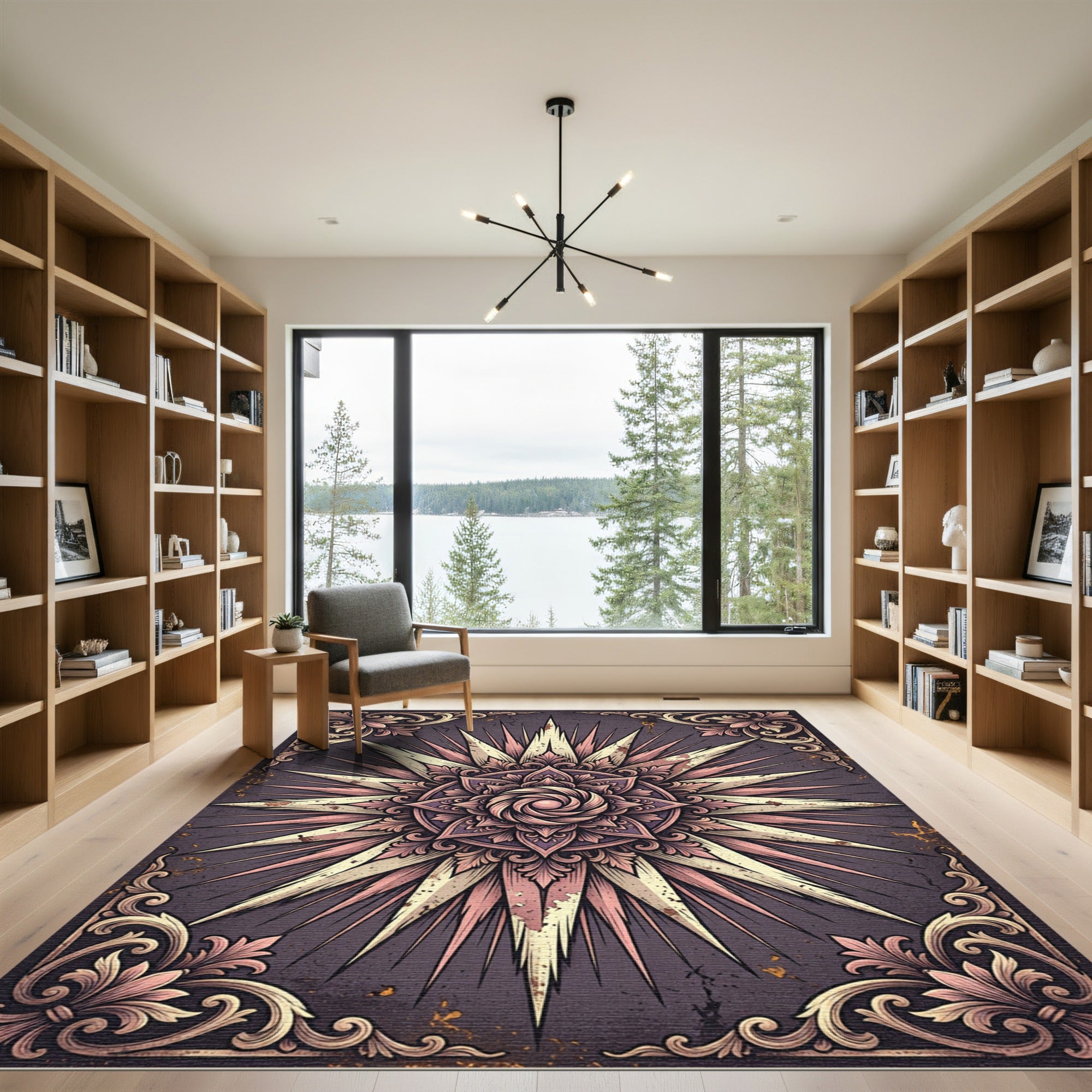 Vintage Mauve Ornate Sunburst Medallion Rug