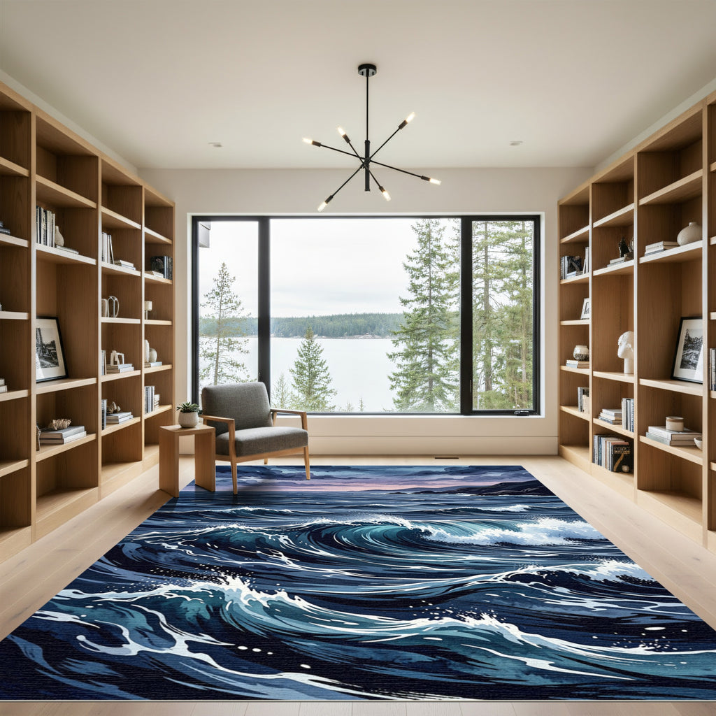 Deep Blue Crashing Ocean Wave Rug