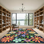 Whimsical Retro Daisy Floral Garden Rug
