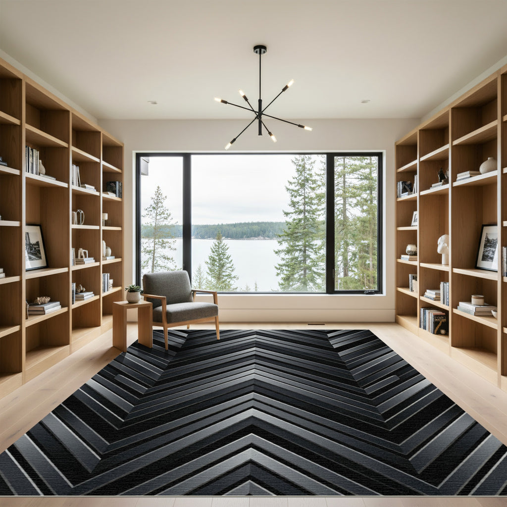 Modern Metallic Charcoal Chevron Zenith Rug