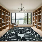 Dark Green Monstera Leaf Arrangement Rug