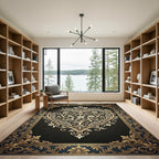 Ornate Gold Heart Floral Scrollwork Rug