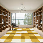 Golden Yellow Gingham Checkered Grid Rug