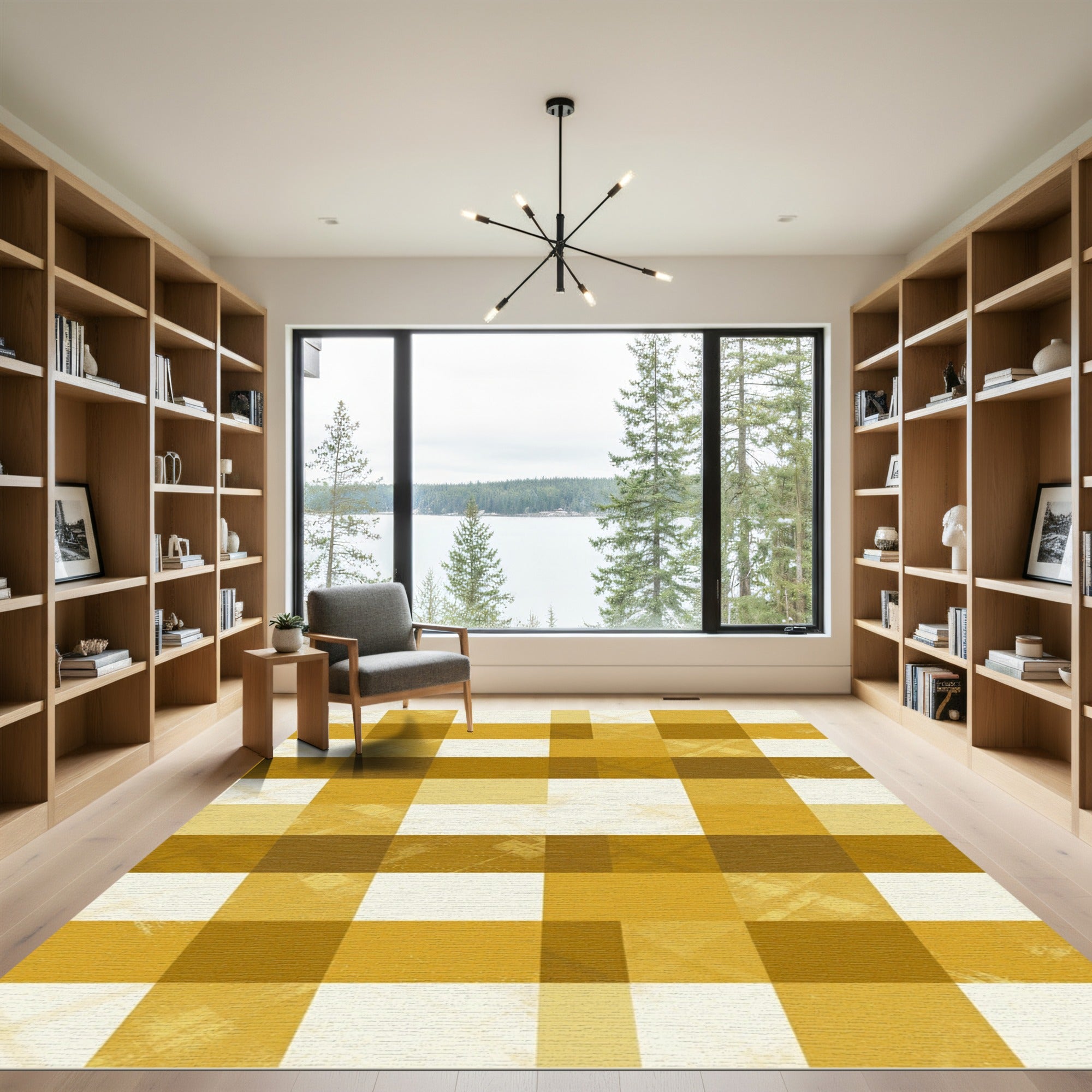 Golden Yellow Gingham Checkered Grid Rug