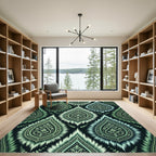 Emerald Green Vintage Ikat Floral Rug