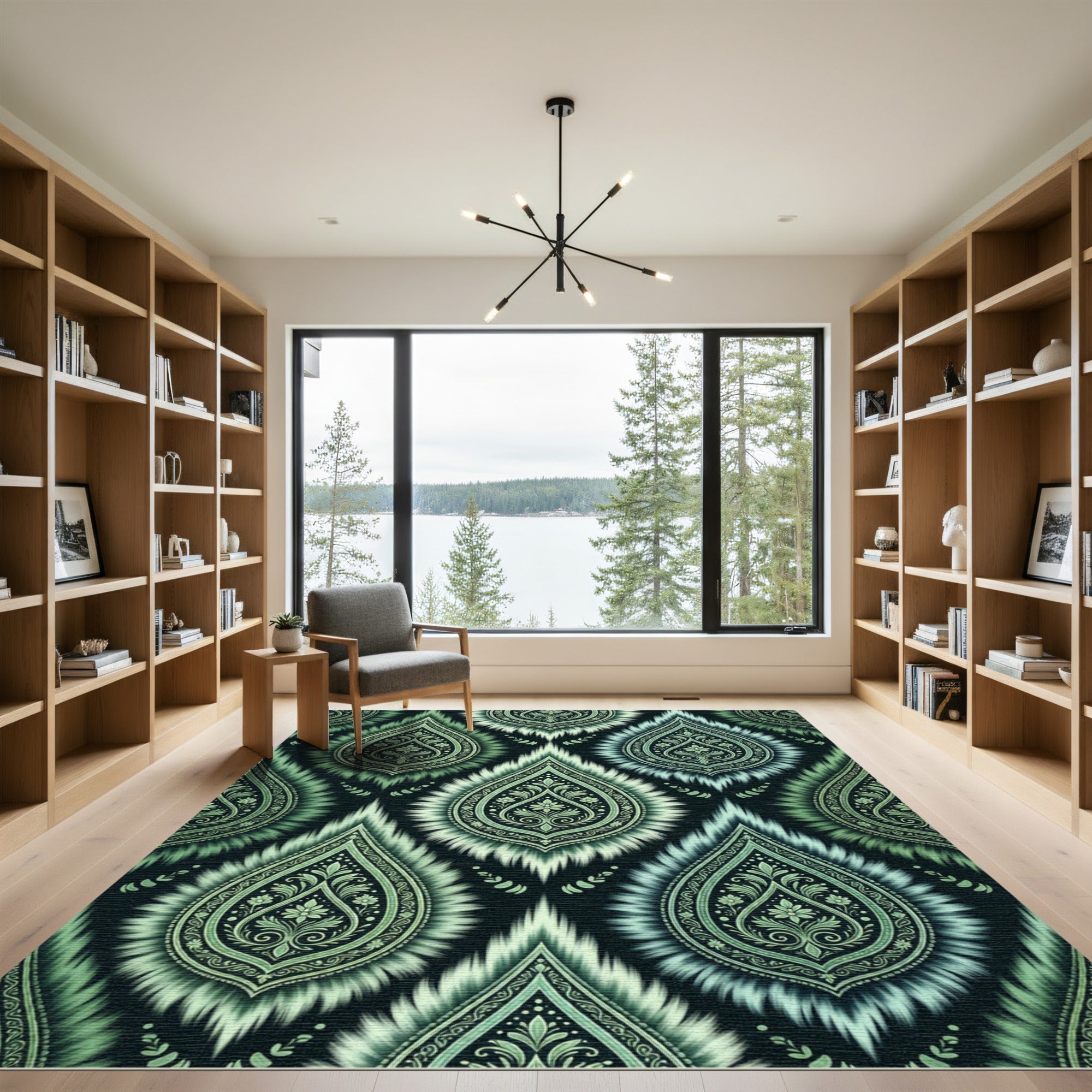 Emerald Green Vintage Ikat Floral Rug