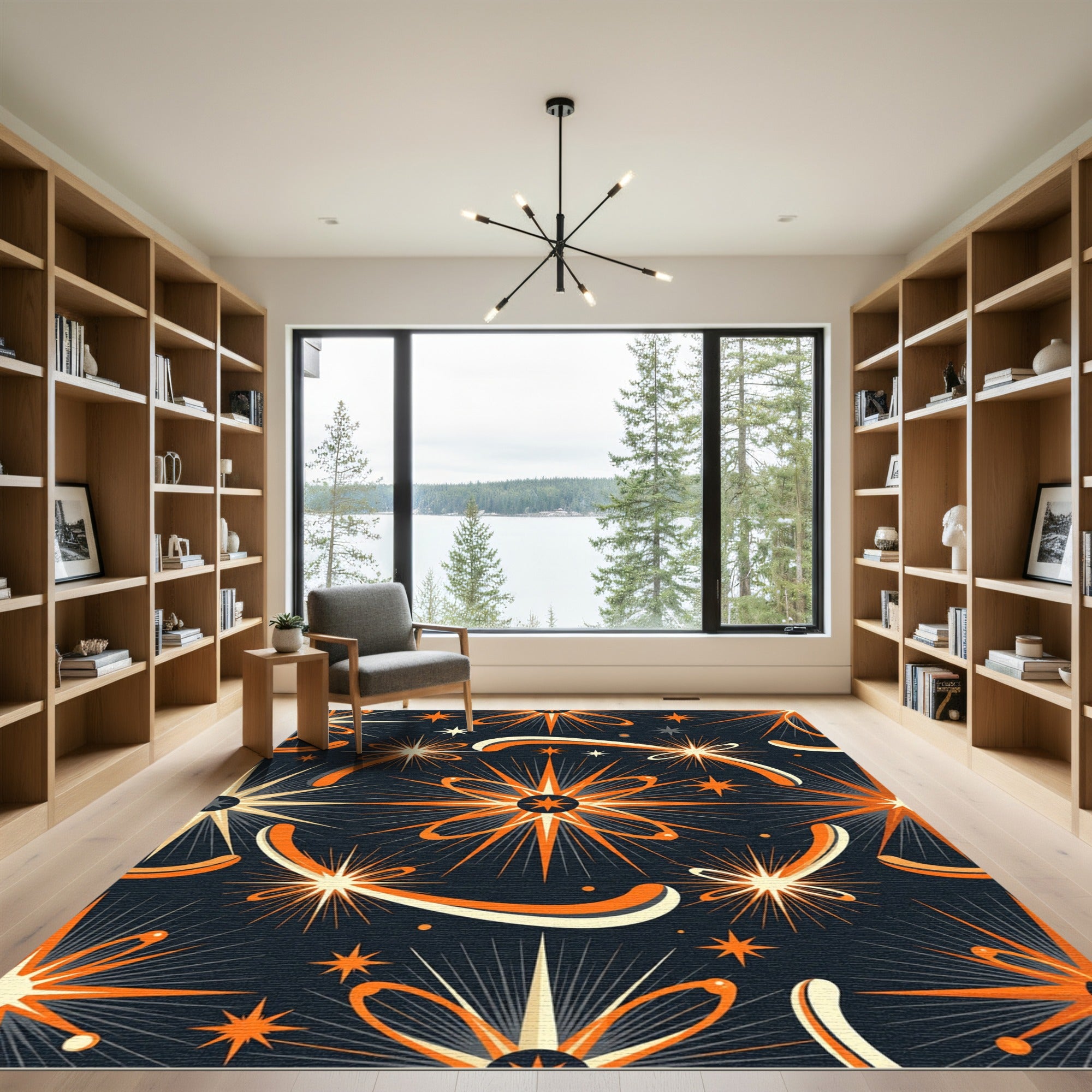 Midnight Orange Atomic Starburst Galaxy Rug