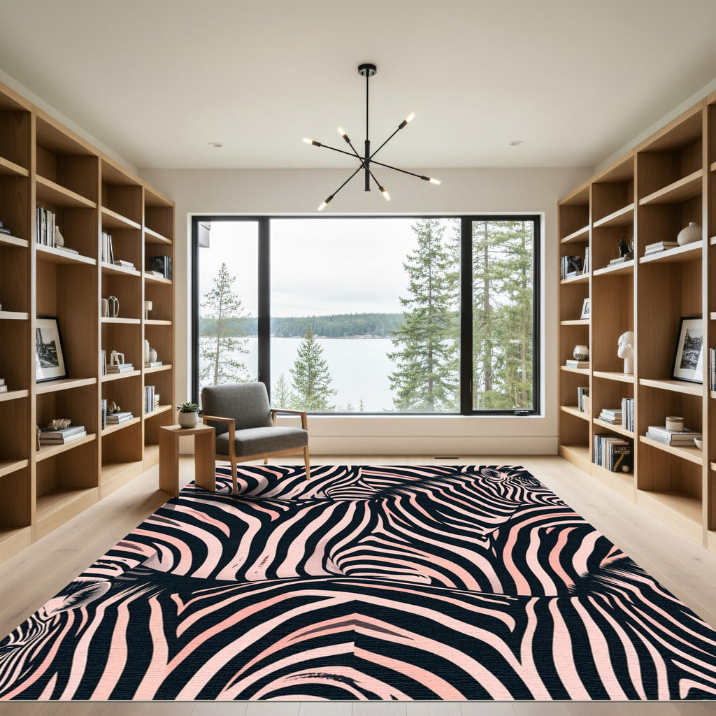 Blush Pink Abstract Zebra Animal Stripe Rug
