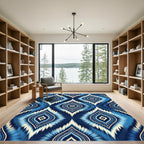 Indigo Blue Ikat Diamond Tile Rug