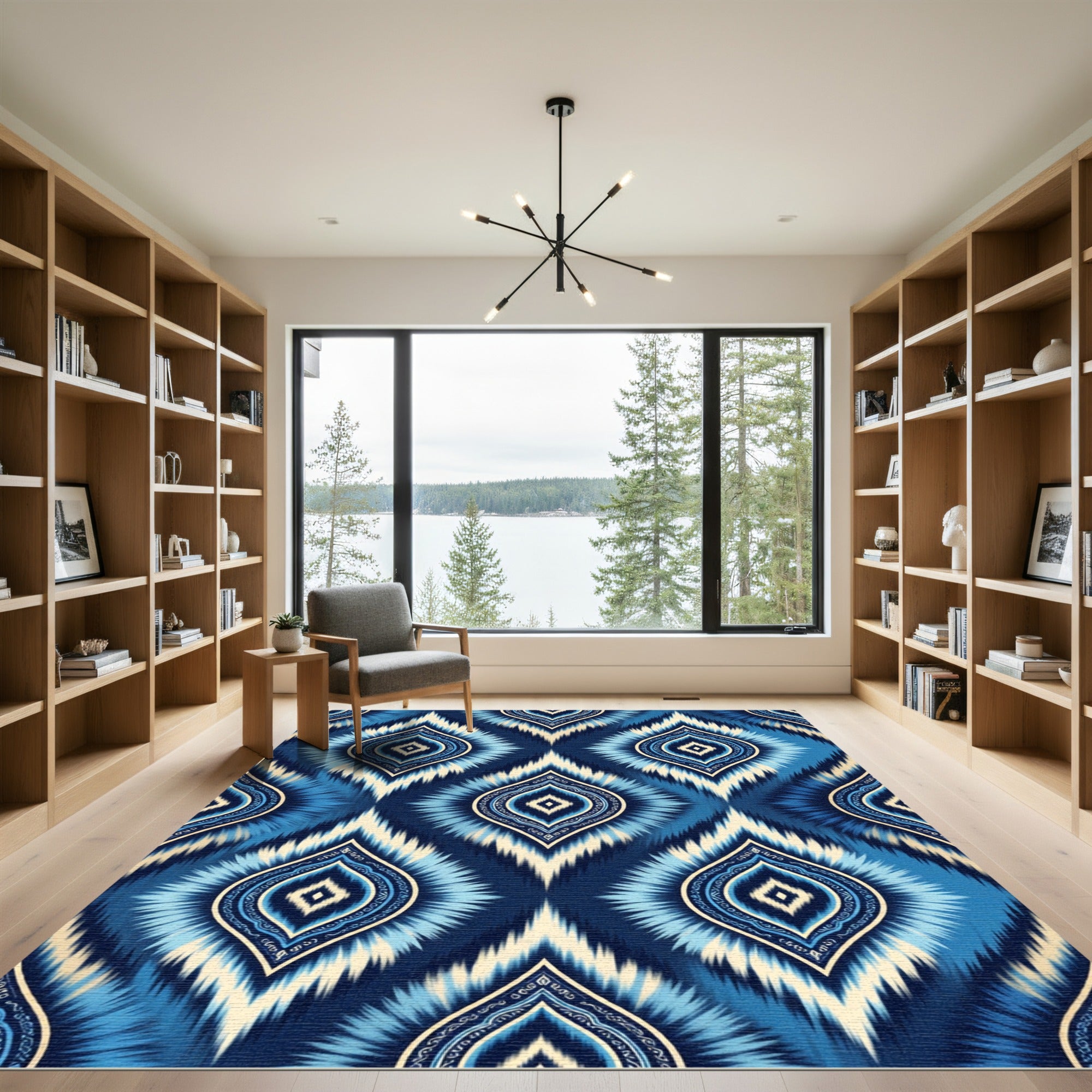 Indigo Blue Ikat Diamond Tile Rug