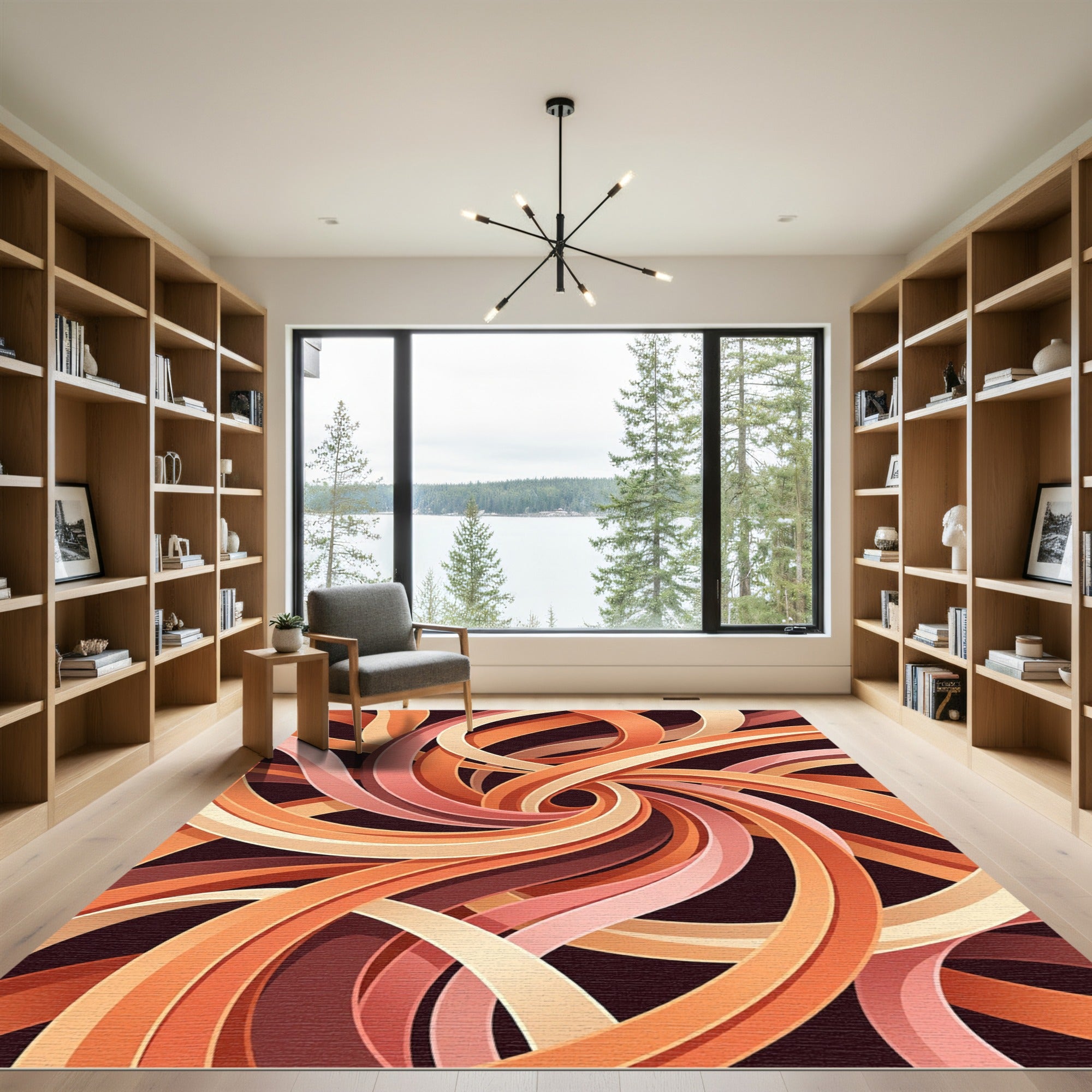 Abstract Swirl Coral Peach Ribbons Rug