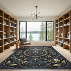Ornate Golden Floral Medallion Charcoal Rug