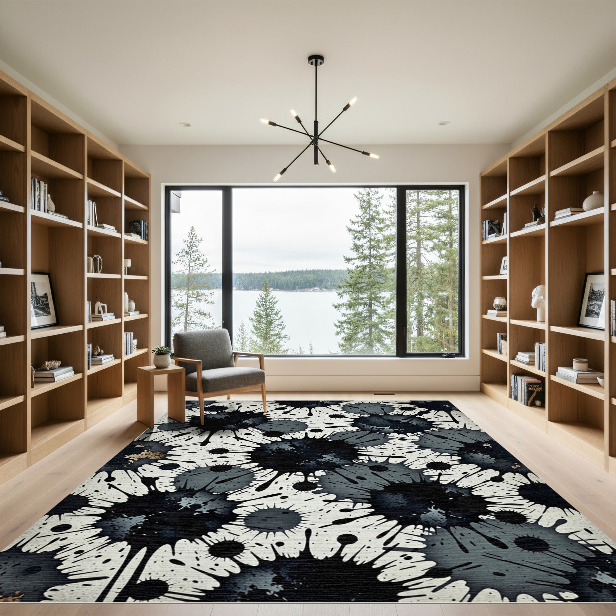 Monochrome Abstract Ink Splash Art Rug