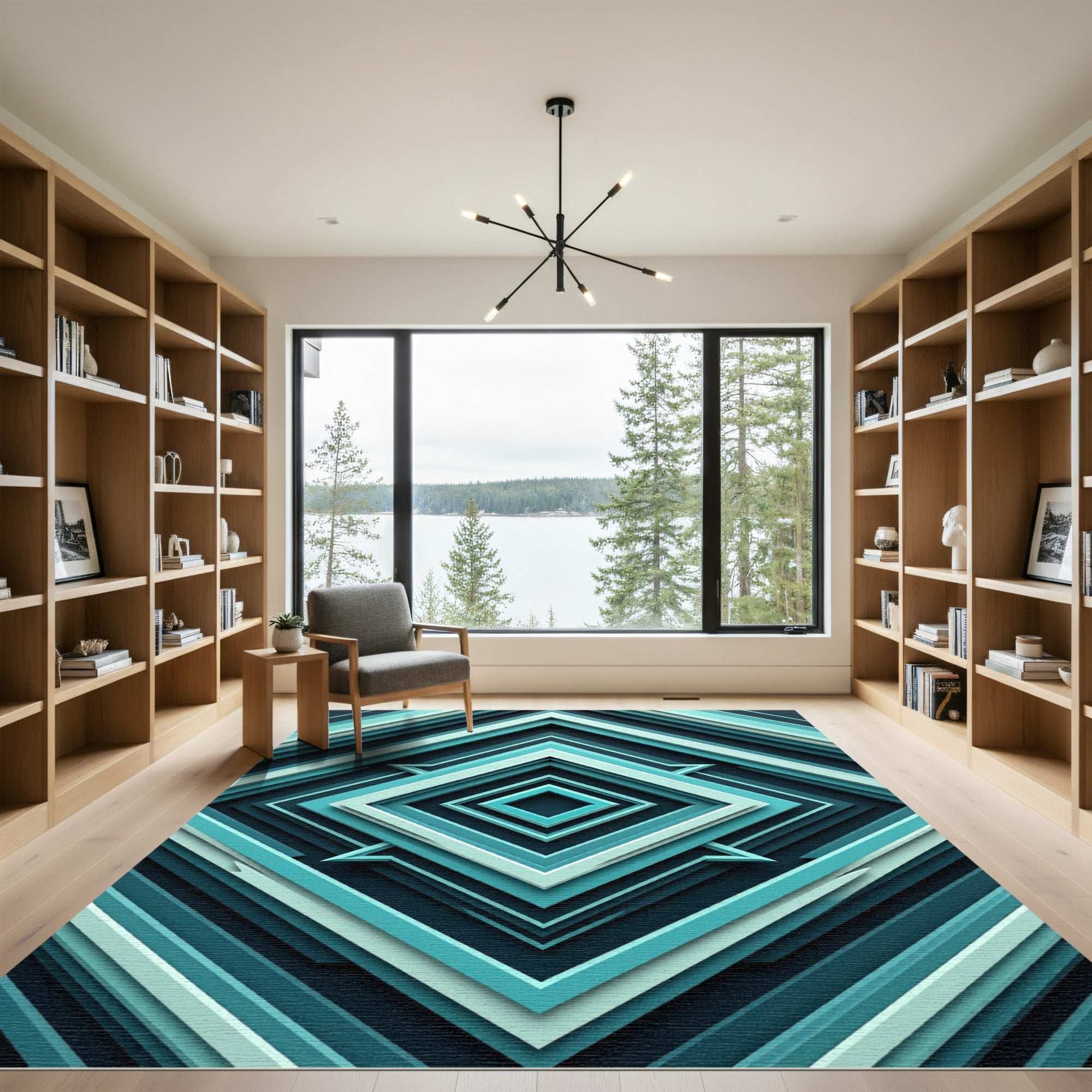 Deep Teal Layered Diamond Accordion Rug
