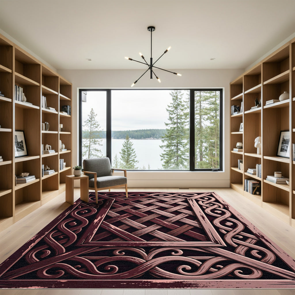 Ornate Woven Wood Interlace Square Rug