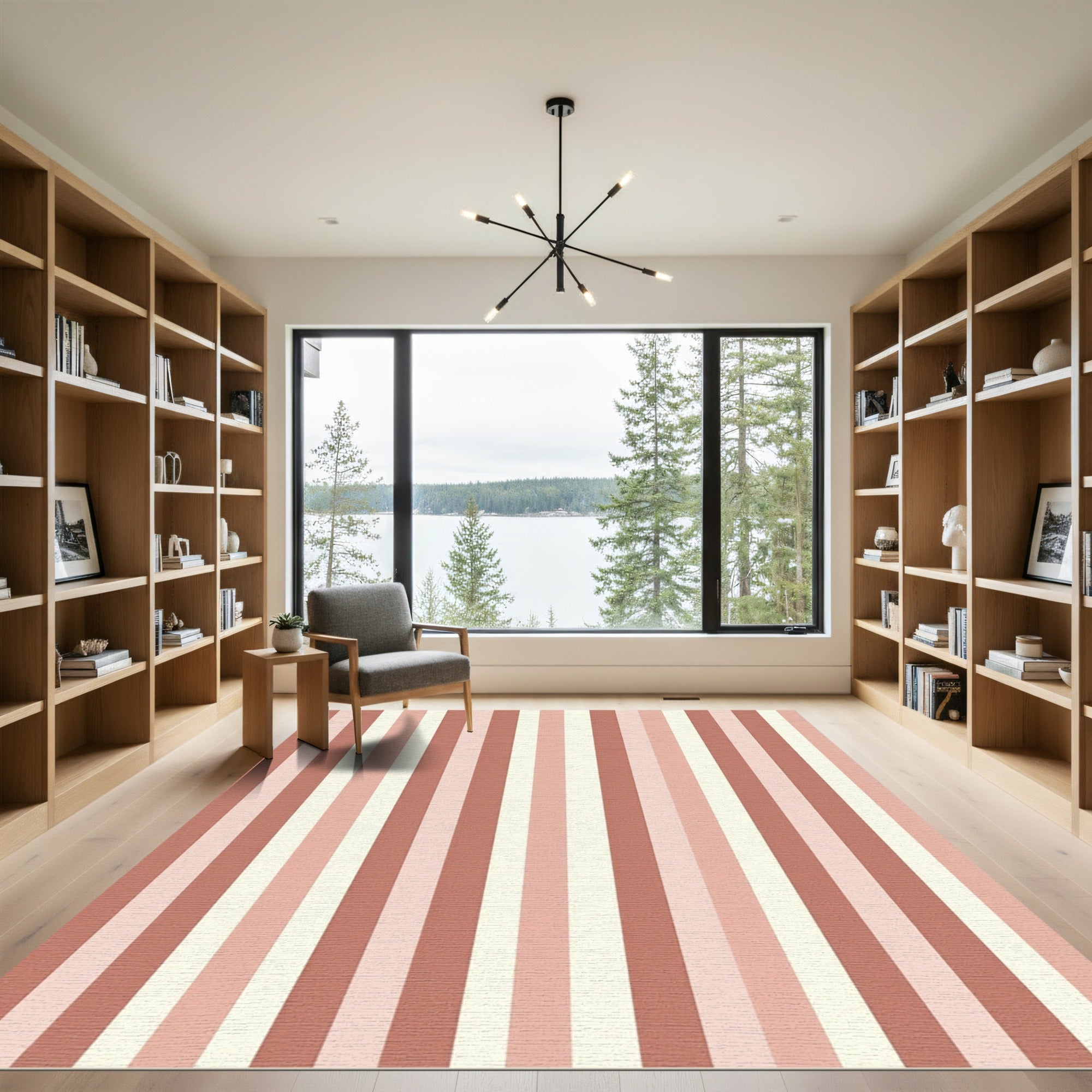 Rosy Pink Cream Striped Vertical Rug