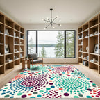 Vibrant Teal Red Purple Dot Swirls Rug