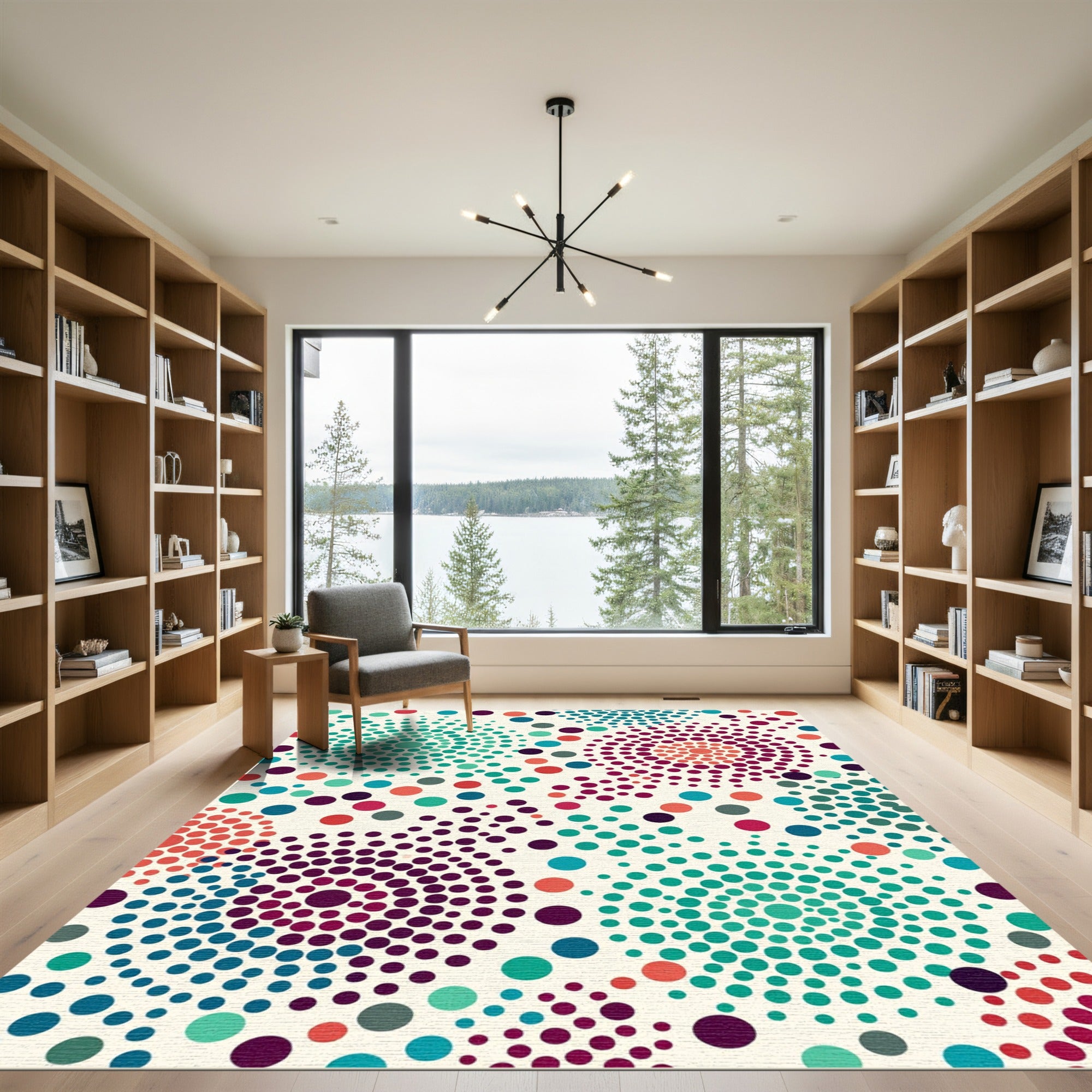 Vibrant Teal Red Purple Dot Swirls Rug
