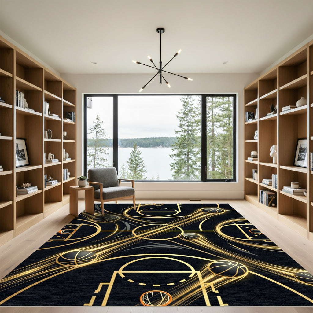 Golden Basketball Court Dynamic Motion Rug