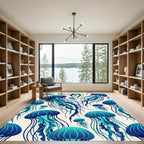 Ethereal Blue Jellyfish Ocean Swirls Rug