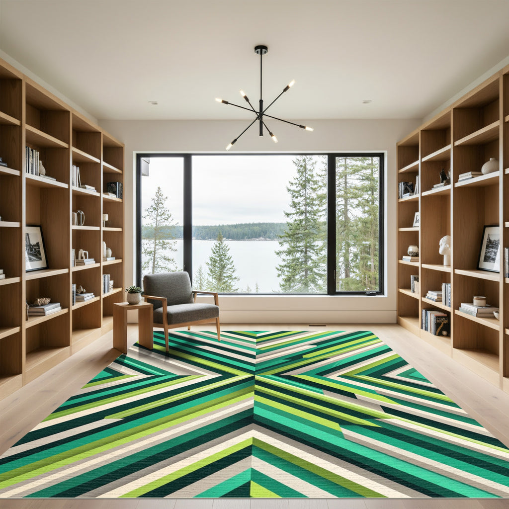 Emerald Green Linear Chevron Rug