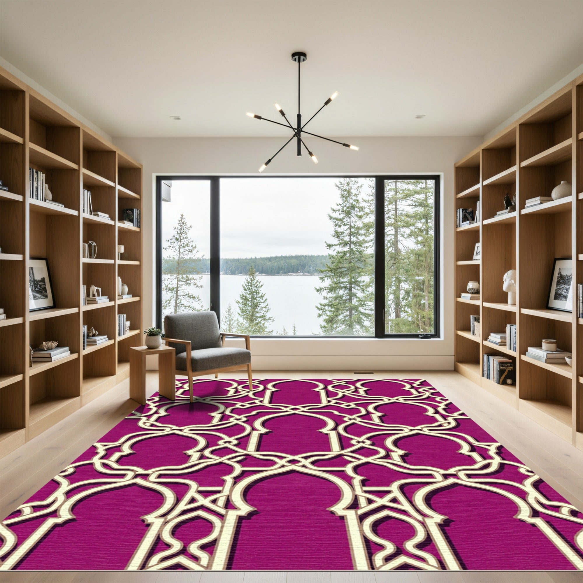 Magenta Arabesque Interlocking Arch Lattice Rug