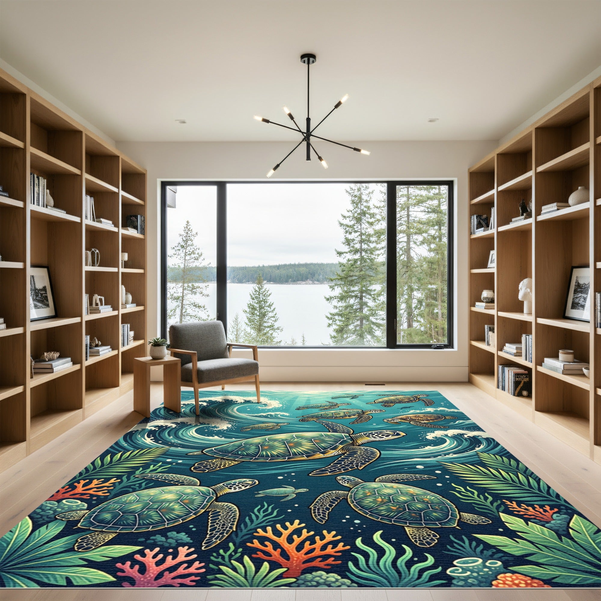 Vibrant Underwater Turtle Ocean Scene Rug