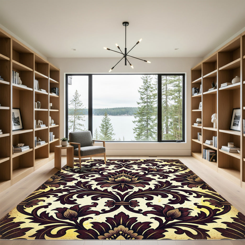 Rich Vintage Floral Damask Aubergine Rug