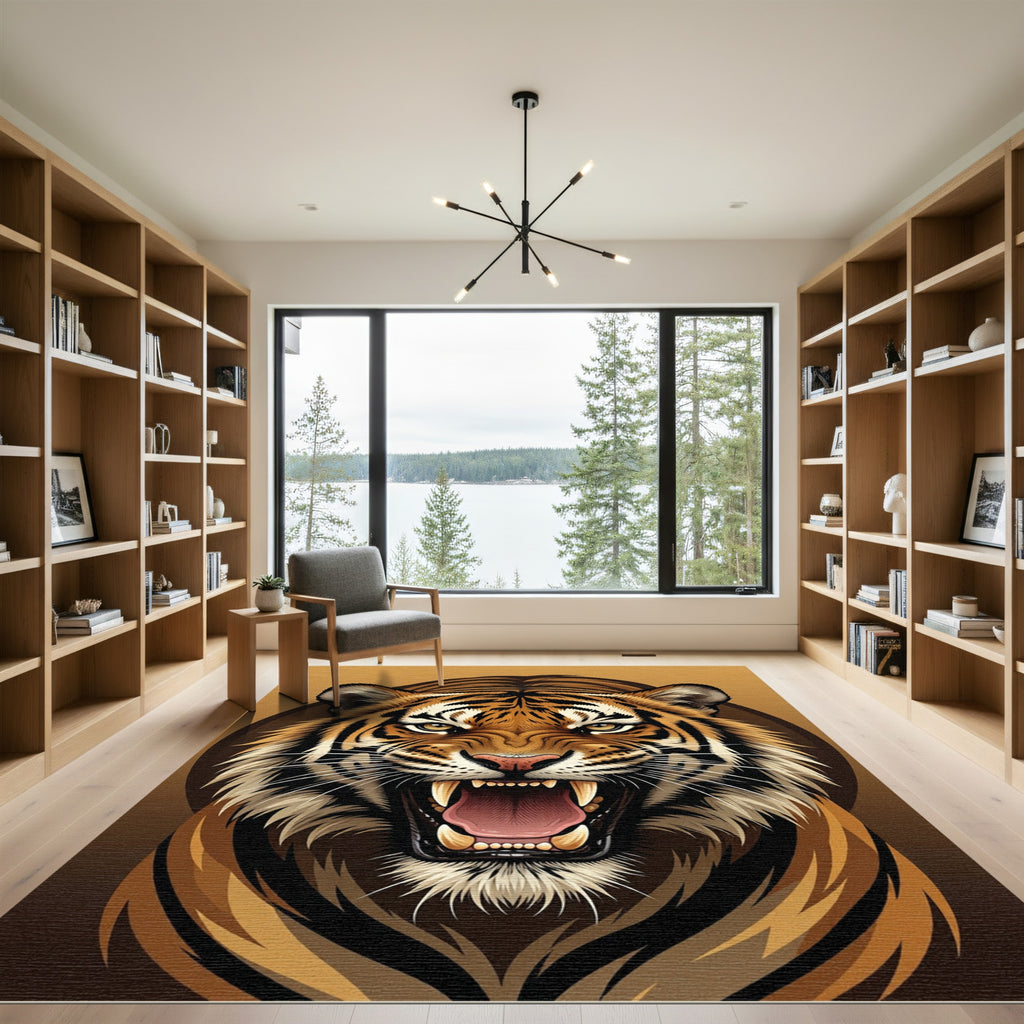 Fierce Orange Tiger Roaring Portrait Rug