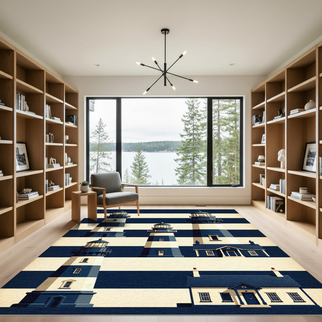 Navy White Stripe Lighthouse Collection Rug